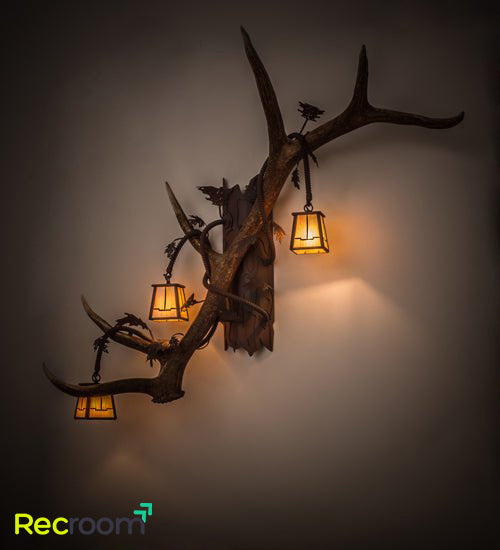 46" Wide Antlers Elk 3 Light Wall Sconces - Zonesus