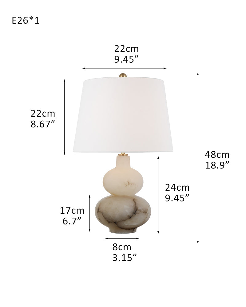 Art Design Arteriors Everly Alabaster Table Lamp Wide 15" with White Linen Fabric Lampshade