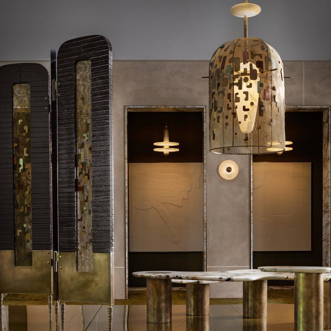 Alabaster Embroidered Pendant Lamp - Zonesus