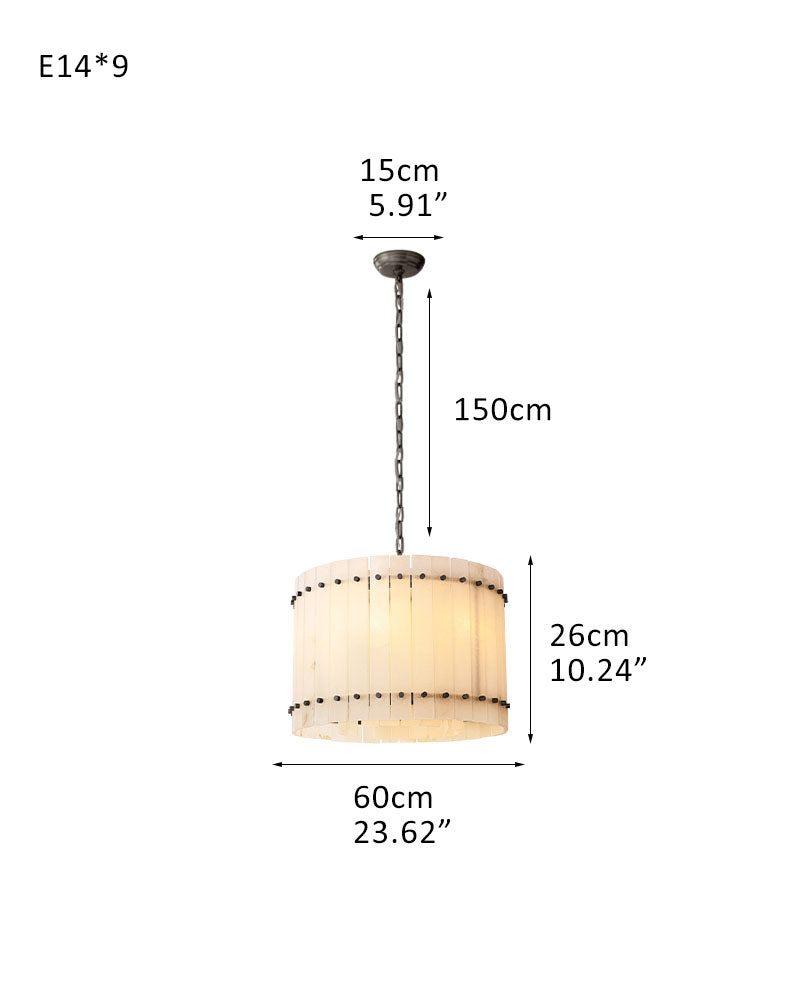 San Marco Alabaster Round 2-Tiered Drum Chandelier 23in 36in 47in 60in with Steel Frame