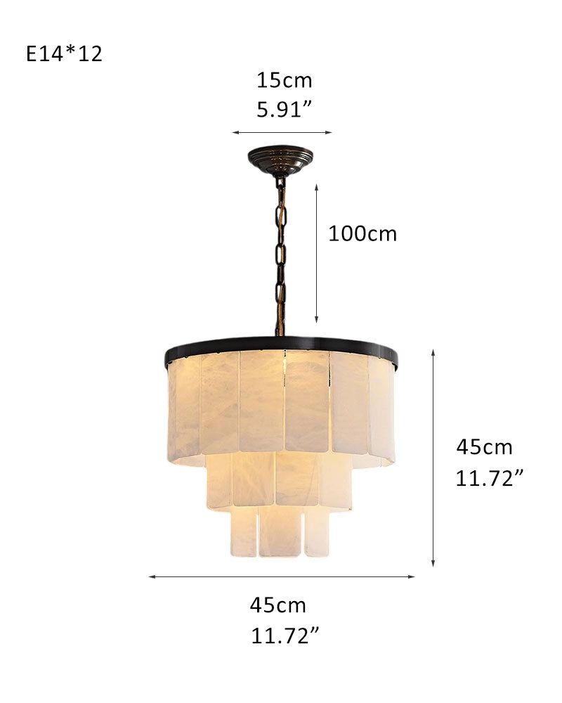 Warm White Modern Round Multi-Tier Alabaster Foyer Chandeliers in Black Frame