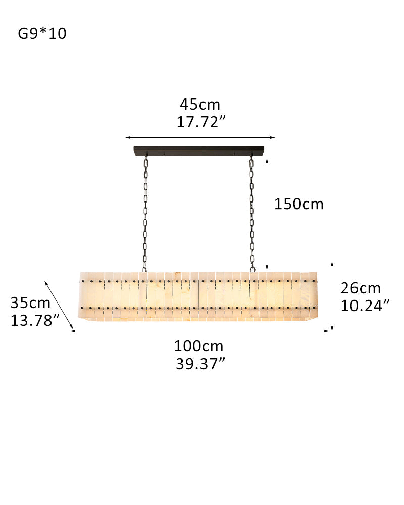 10/12/16/20 Lights San Marco Alabaster Long Rectangular Drum Chandelier Wide 47" 55"