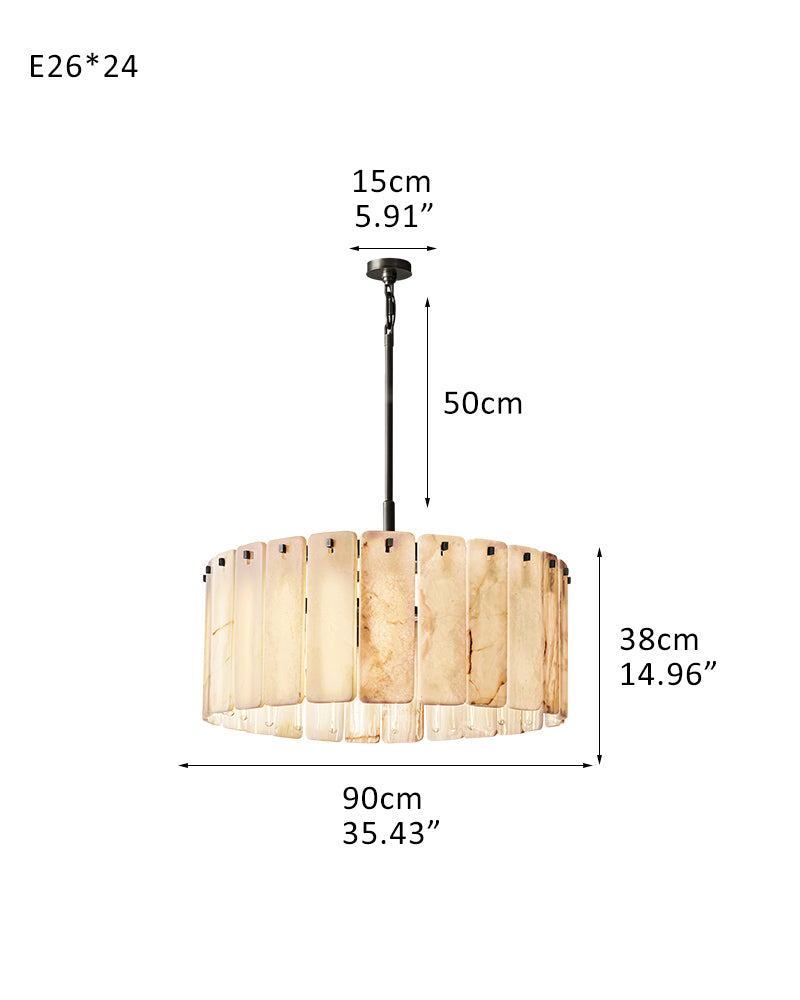 Lacquered Burnished Brass/Black LED Round Calamette Alabaster Lighting Collection 36" 48" 60"