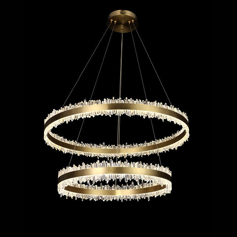 Cervine Double Round Rings Quartz Crystal Hanging Modern Chandelier - Zonesus