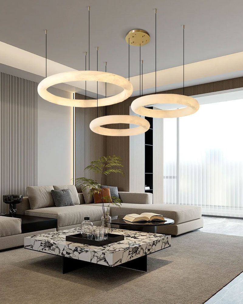 Modern Round Pendant Lamp Ring Circle Ceiling Light Alabaster Lighting Warm White