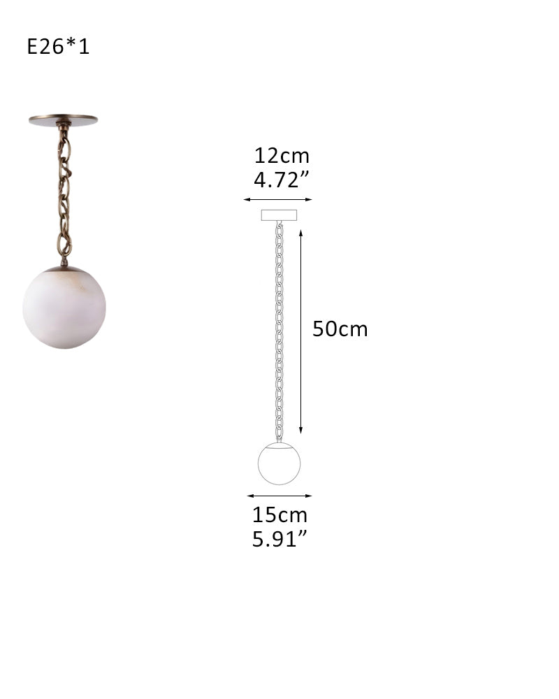 Modern Moon Alabaster Globe Swag Chandelier Wide 6" 8" 10" | Brass/Black Chain