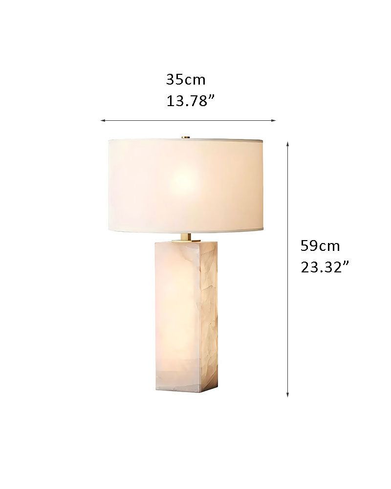 Vintage E27 Alabaster Marble Table Lamp 14“(D)24” (H)with fabric Linen lampshade