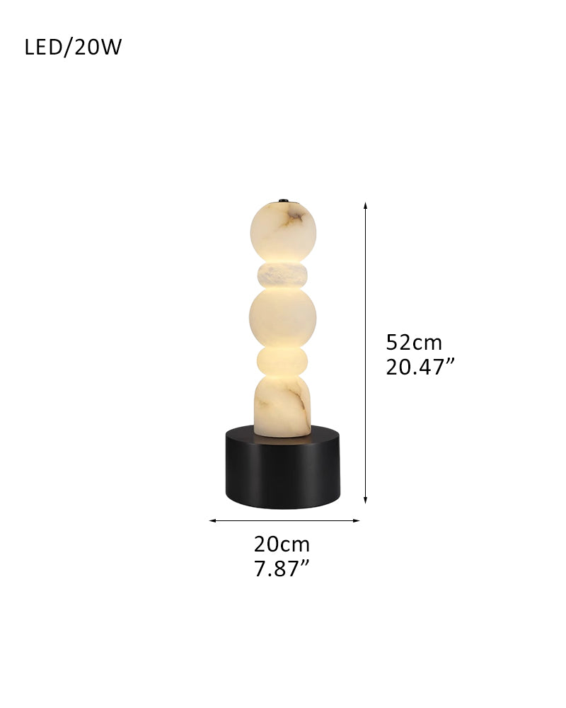 Black Marble Base & White Alabaster 5-Tier Table Lamp 8“ Height