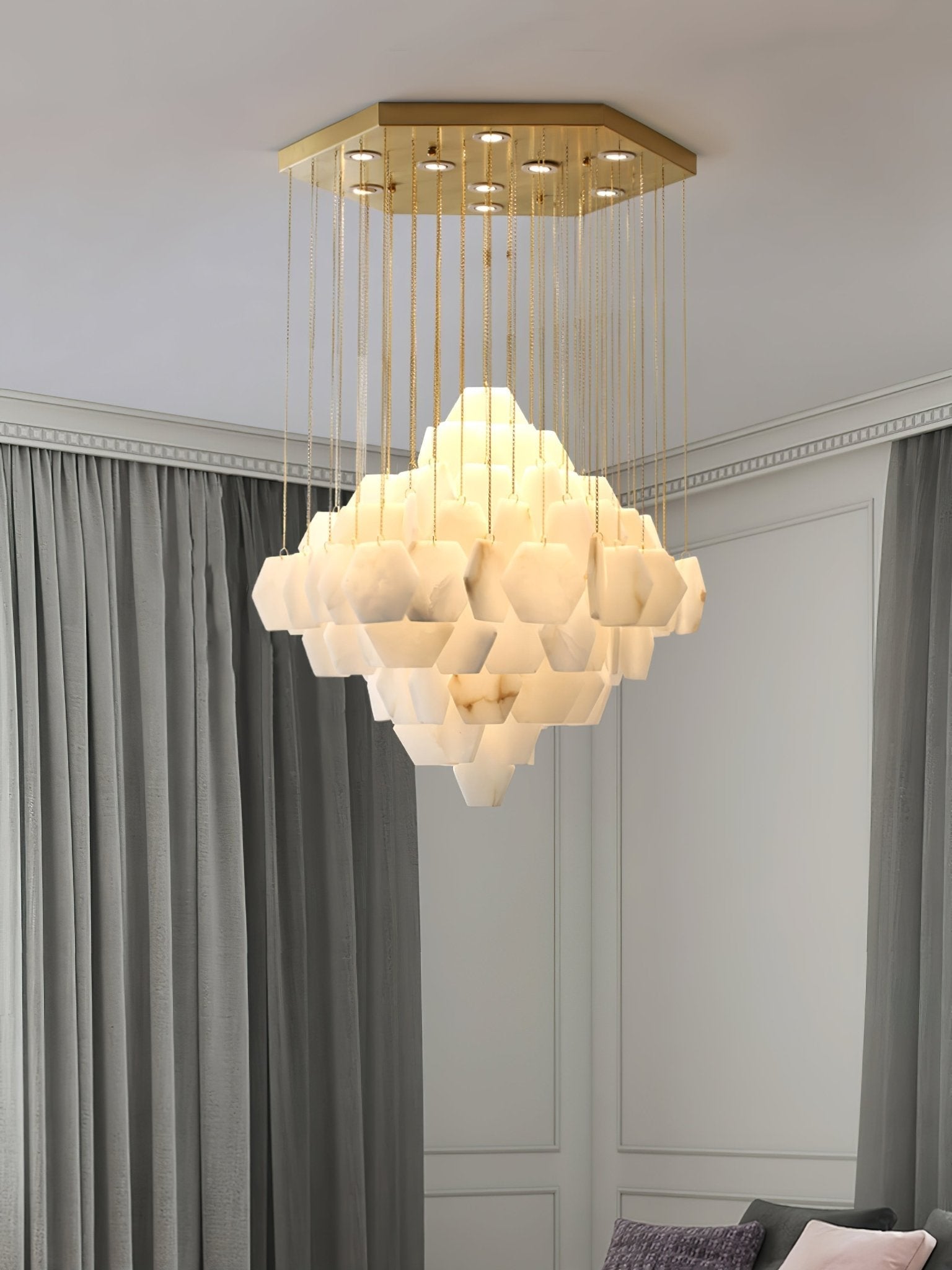 Hexa Alabaster Cascade Chandelier - Zonesus