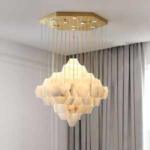 Hexa Alabaster Cascade Chandelier - Zonesus