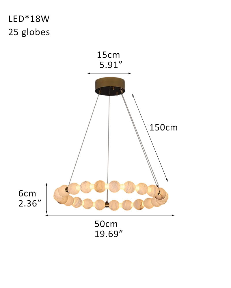 Pearl Alabaster Necklace Round Chandelier 20in 24in 31in 40in | Single Ring