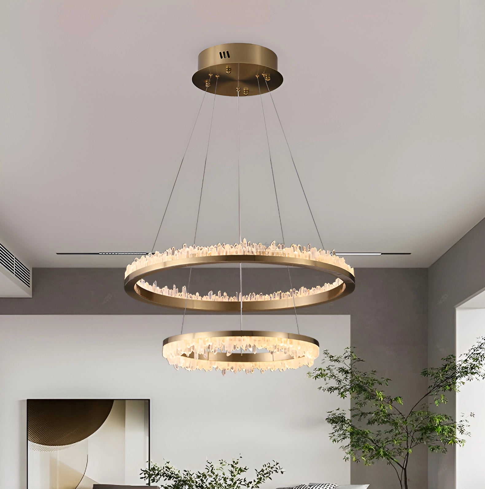 Cervine Minimalistic Crystal Quartz LED Chandelier - Zonesus
