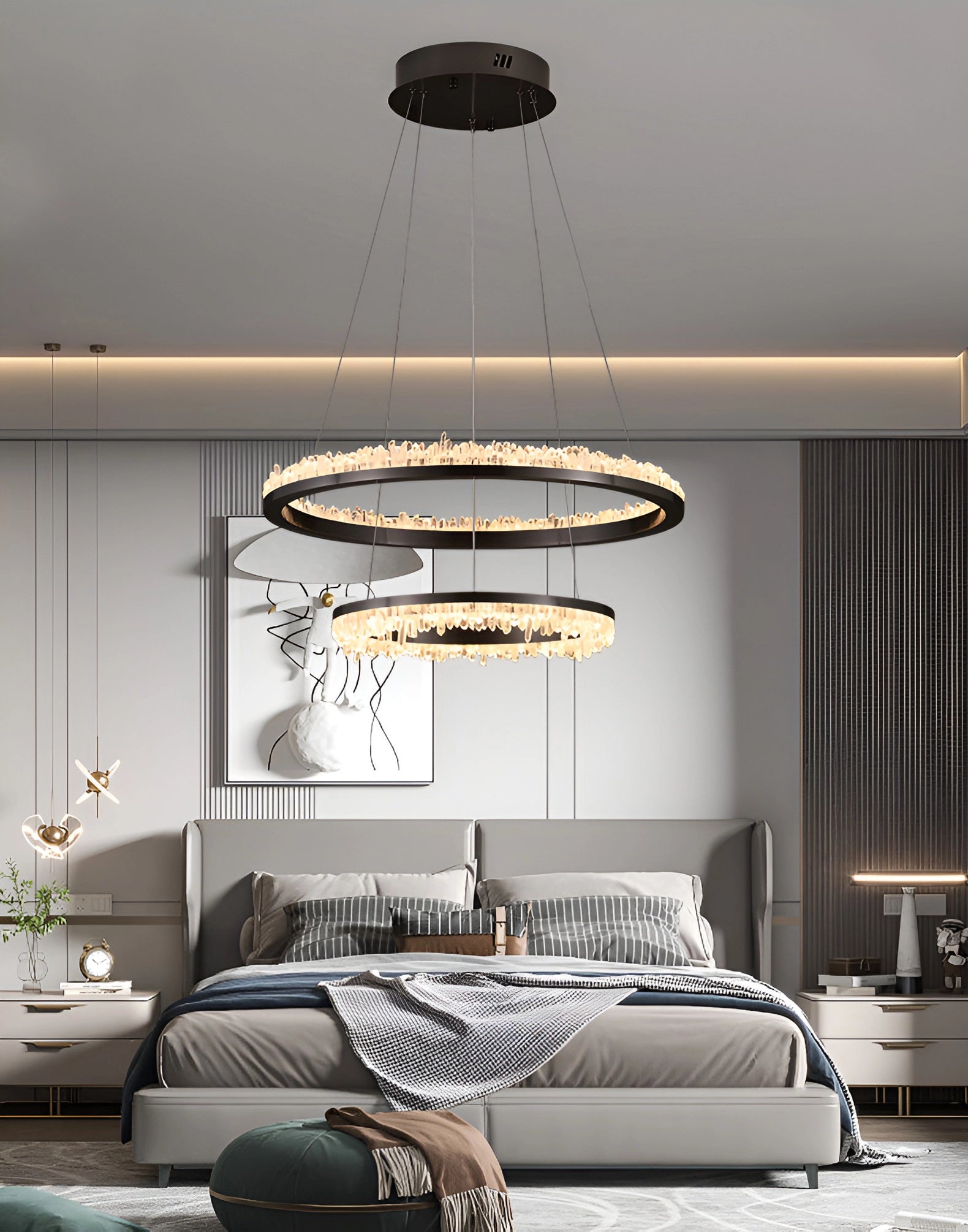 Cervine Minimalistic Crystal Quartz LED Chandelier - Zonesus