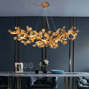Branch Modern Leaf Linear Gold Brass Chandelier - Zonesus