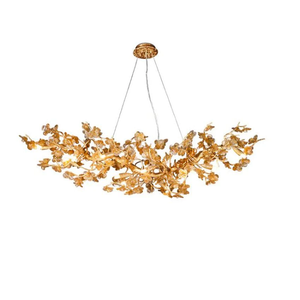 Branch Modern Leaf Linear Gold Brass Chandelier - Zonesus