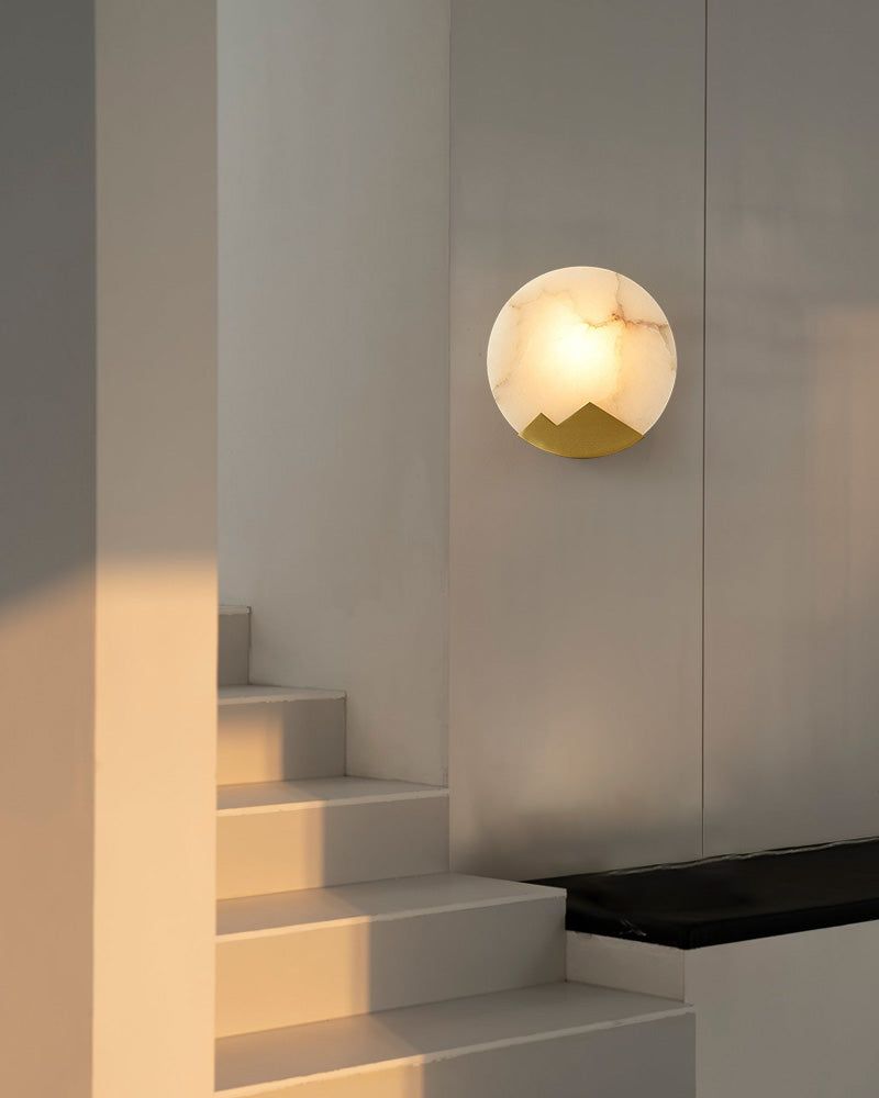 Nordic Alabaster Brass Wall Sconce Light Fixture 8" with Mountain-shaped Frame