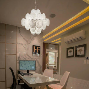 Murano Chandelier 36 White Disks - Zonesus