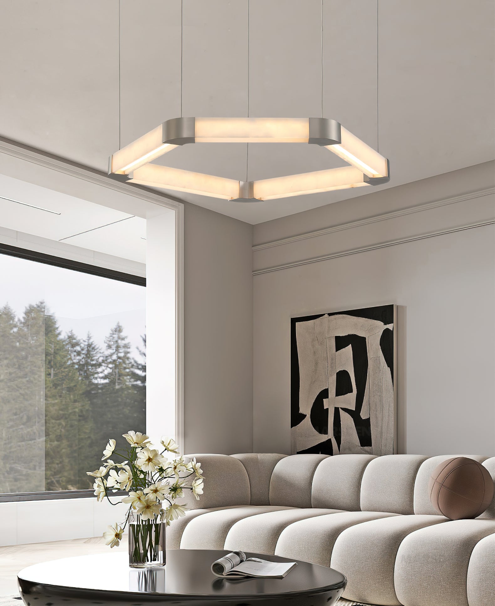 Ola Single Ring Alabaster Chandelier - Zonesus