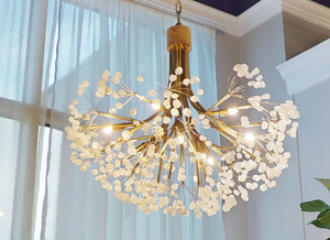 Stone Quartz Nine-Light Chandelier, Gold Leaf Finish with Natural Crystals, G9 Bulbs - Zonesus