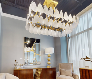 Frosted Glass Petal Horizontal Twenty-Four-Light Chandelier - Zonesus