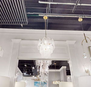 Antique Gold Frosted Glass Nine-Light Chandelier with Cascading Petal Design - Zonesus