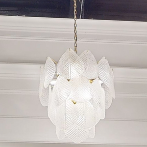 Antique Gold Frosted Glass Nine-Light Chandelier with Cascading Petal Design - Zonesus