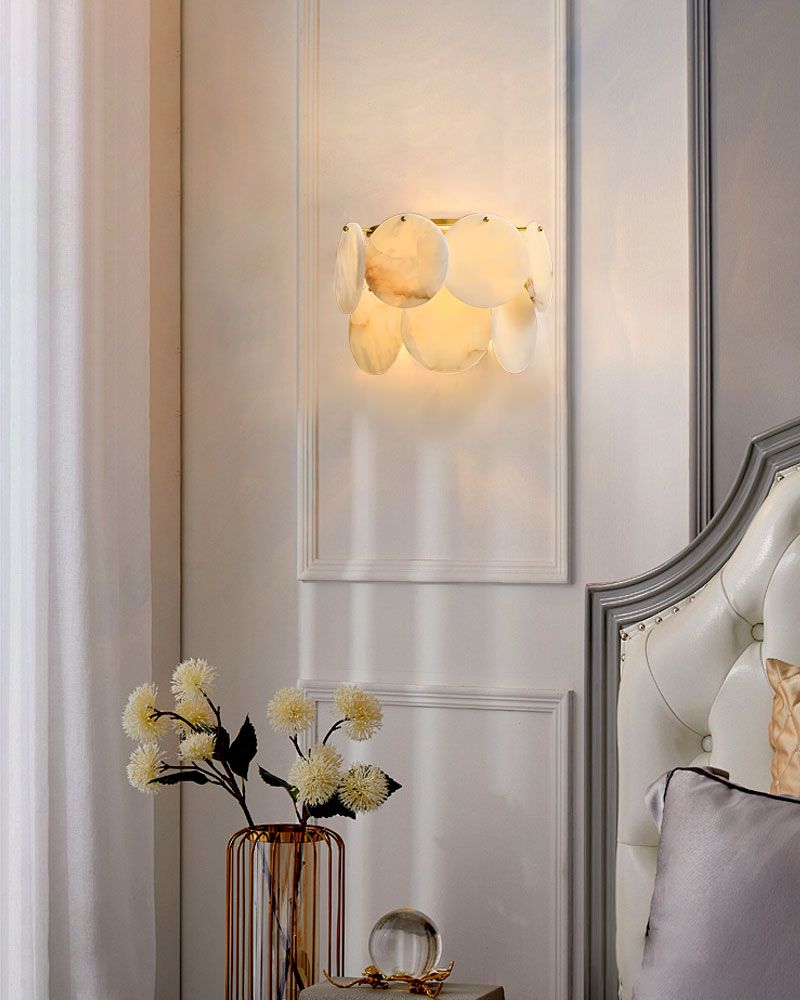 Spanish Alabaster Shell Marble Flush Mount Brass Wall Sconces for bedroom