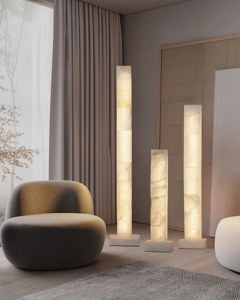 LED Alabaster Square Column Tall Standing Floor Lamp decor for living room, hall