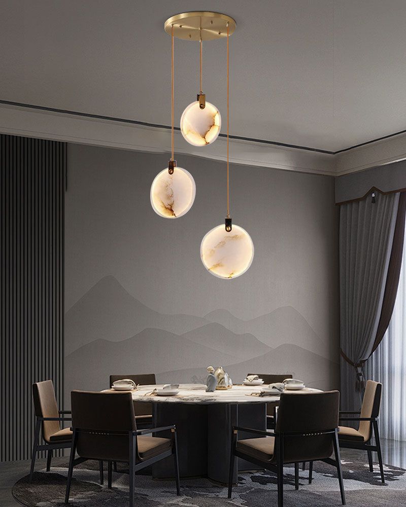 Postmodern LED Spanish Marble Chandelier Lamp in Brass for staircase