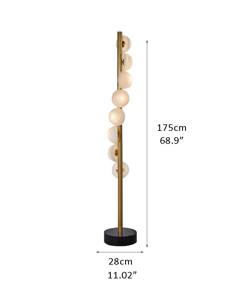 Vertical Antique Alabaster Globes in semi-flush fixtures Standing Marble Floor lamp