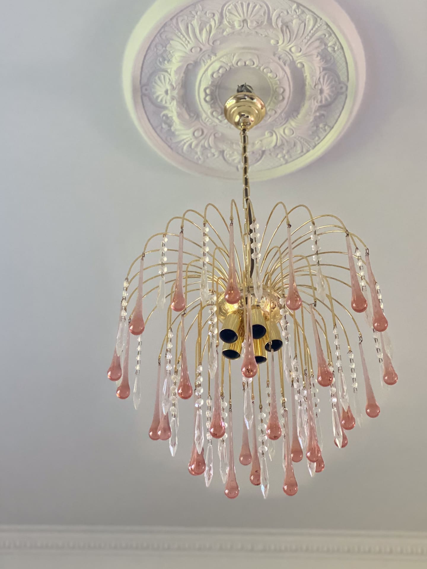 Vintage – Murano Teardrops Chandelier – 70s – Pink prisms - Zonesus