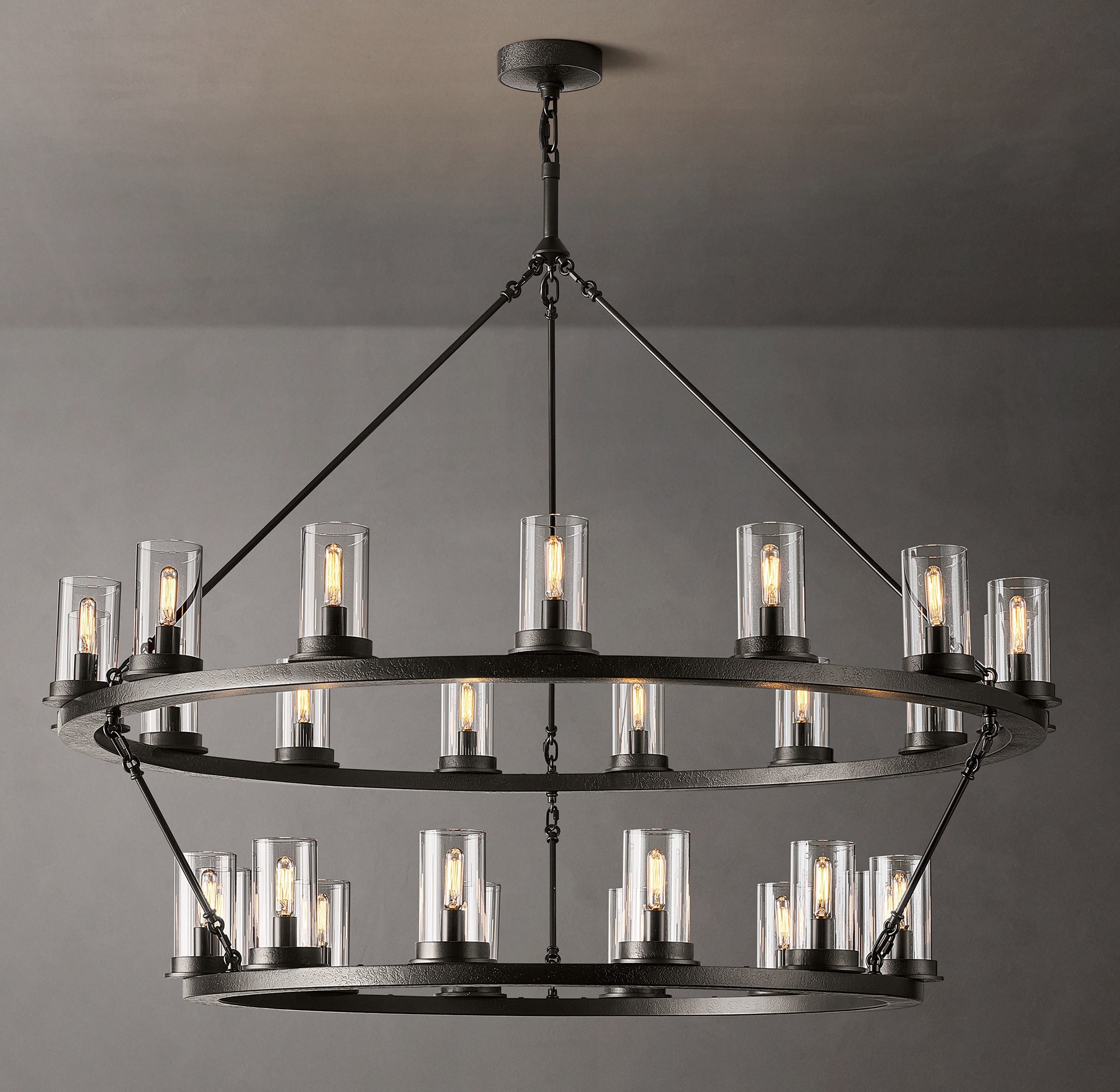 Ondra Round Two-Tier Clear Glass Chandelier 48" - Zonesus