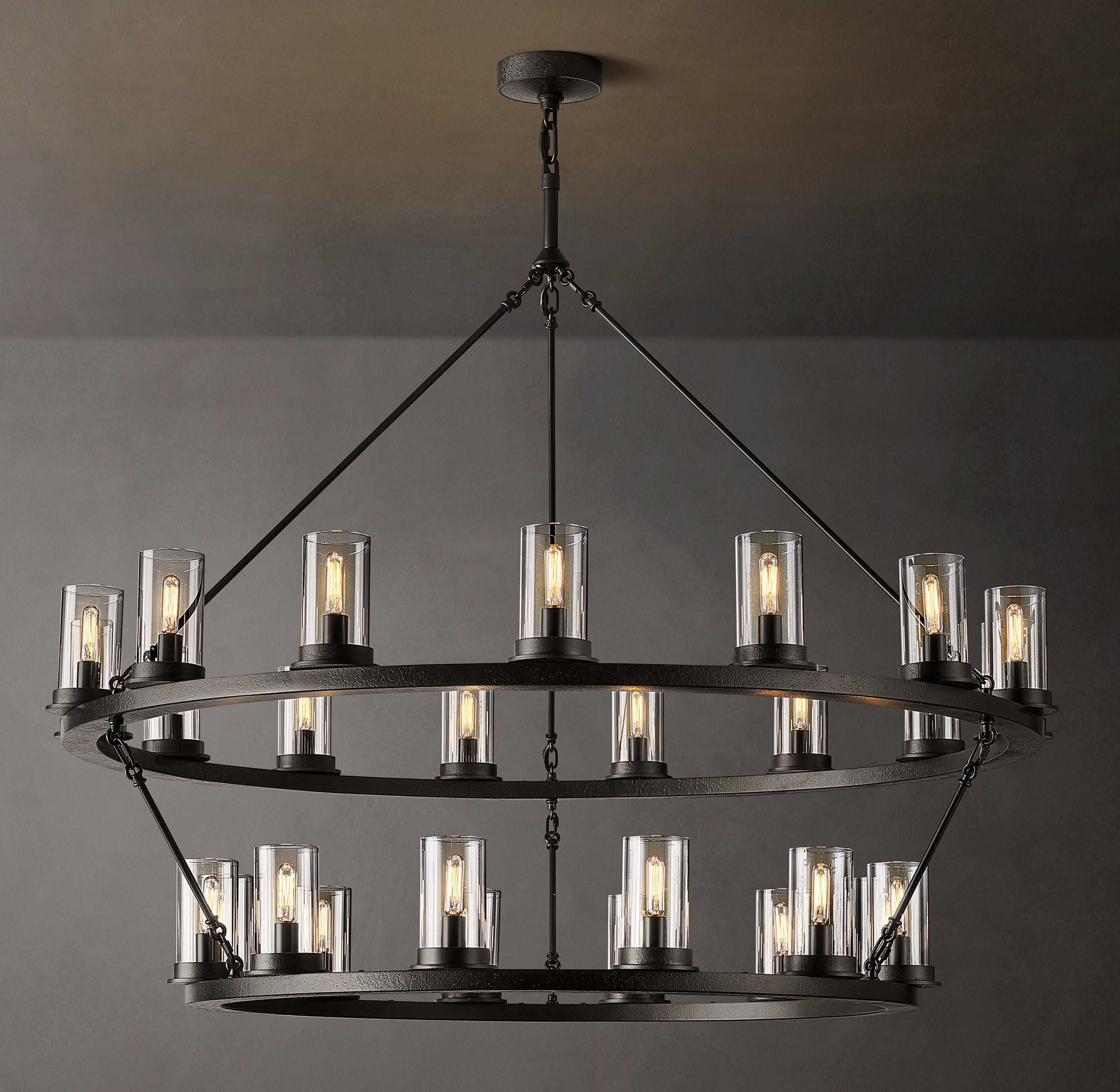 Ondra Round Two-Tier Clear Glass Chandelier 48" - Zonesus