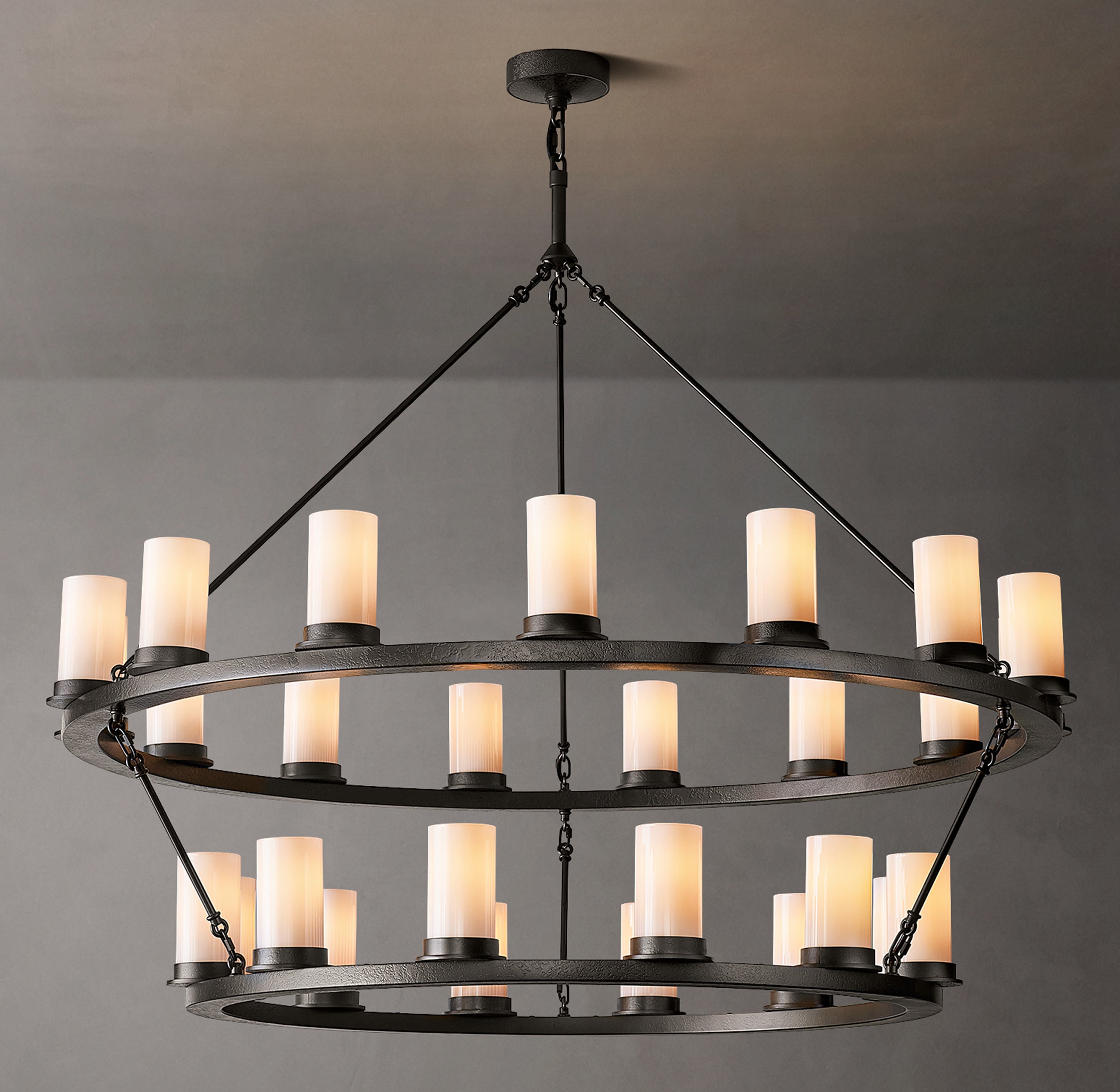 Ondra Round Two-Tier Milk Glass Chandelier 48" - Zonesus