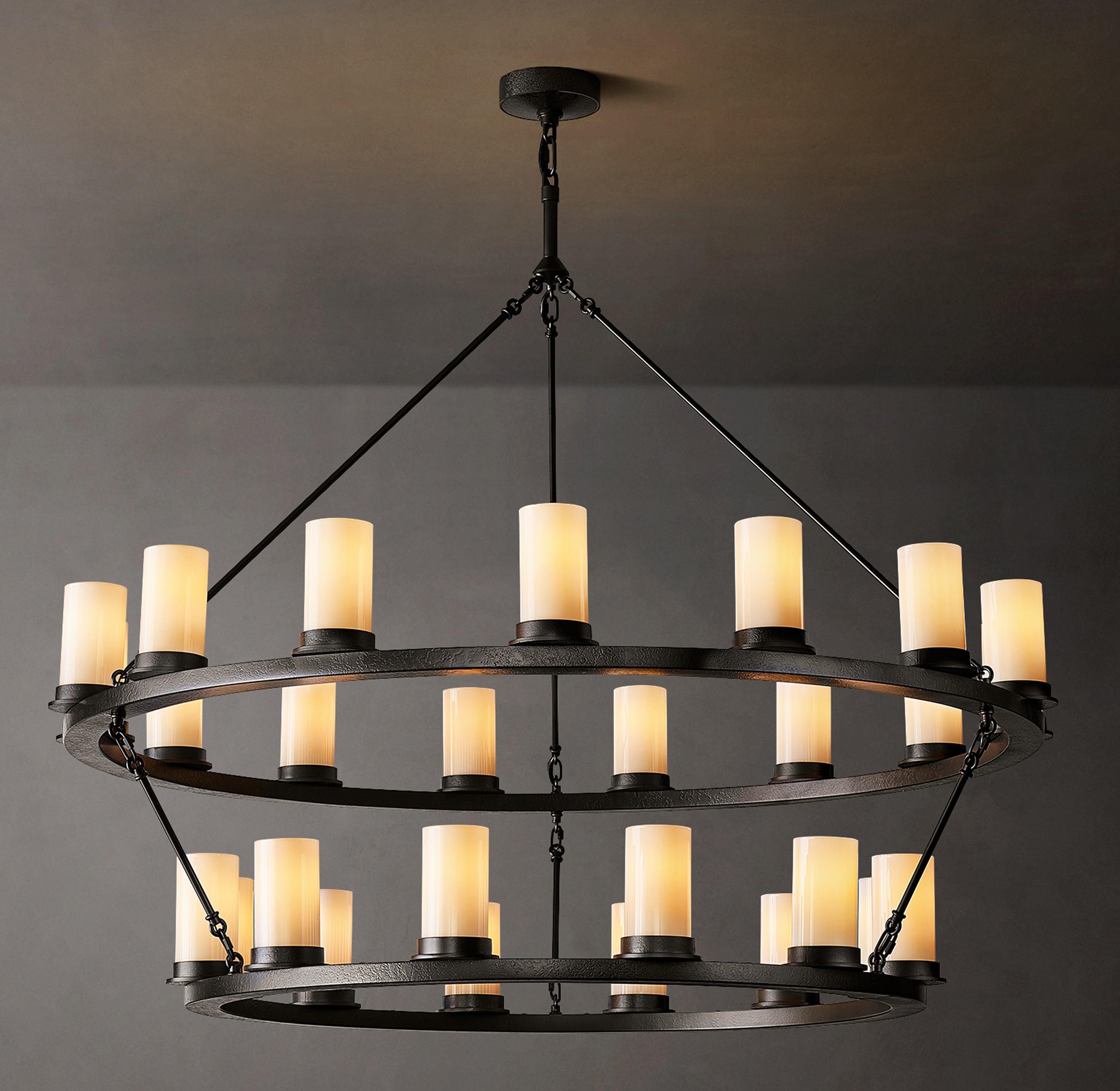 Ondra Round Two-Tier Milk Glass Chandelier 48" - Zonesus