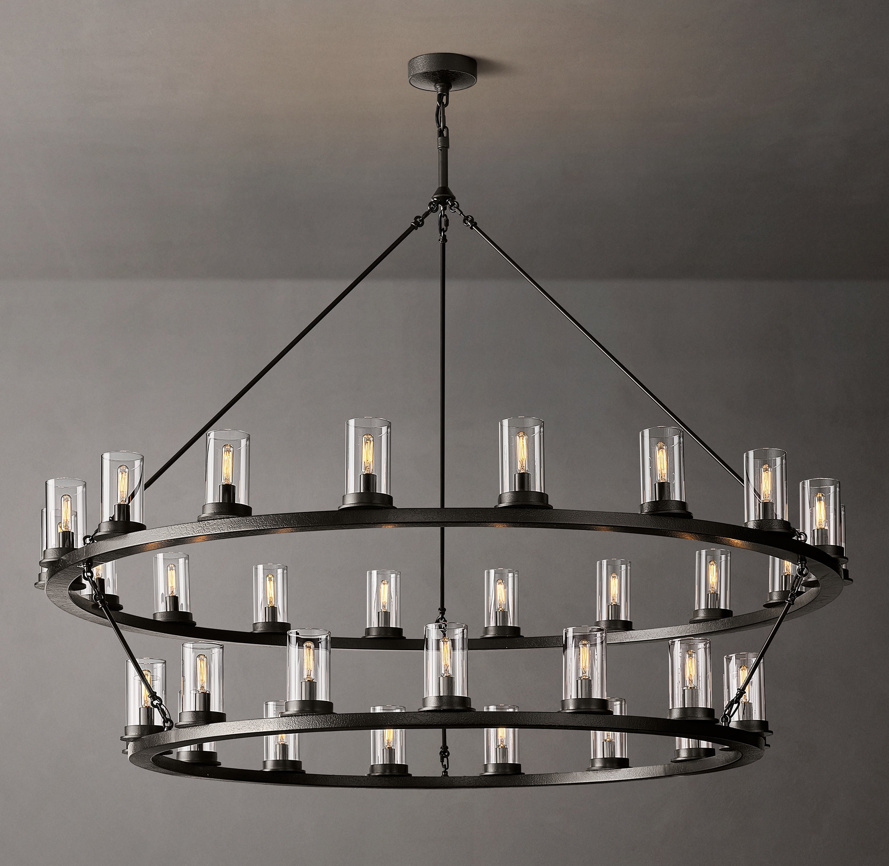 Ondra Round Two-Tier Clear Glass Chandelier 60" - Zonesus