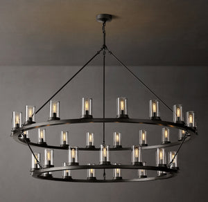 Ondra Round Two-Tier Clear Glass Chandelier 60" - Zonesus