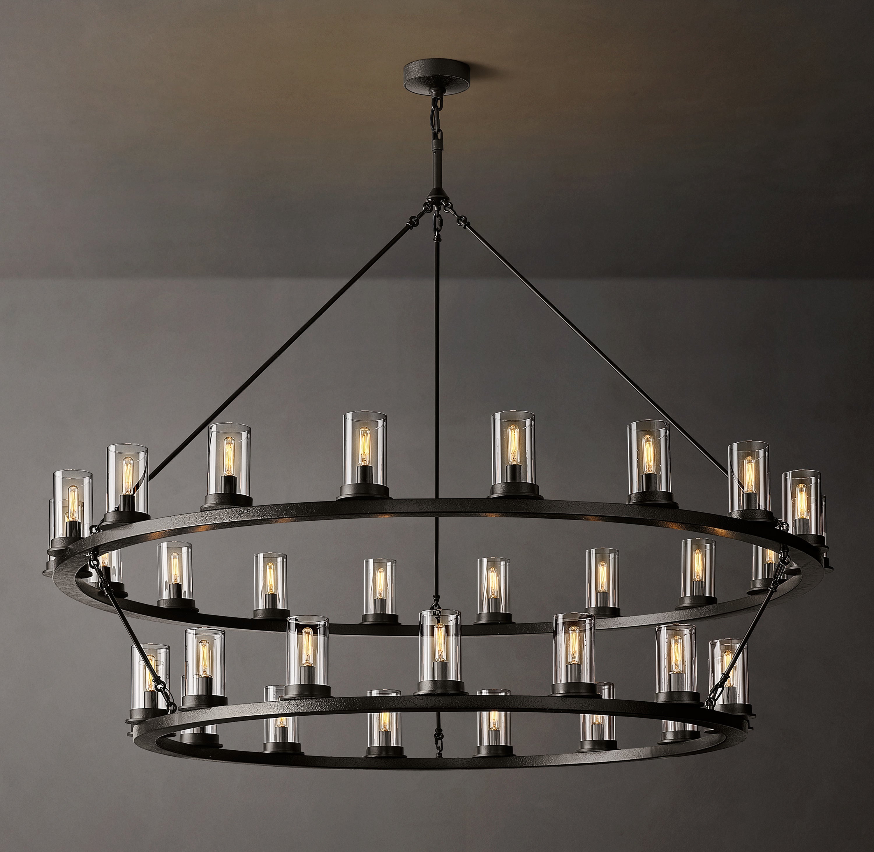 Ondra Round Two-Tier Clear Glass Chandelier 60" - Zonesus