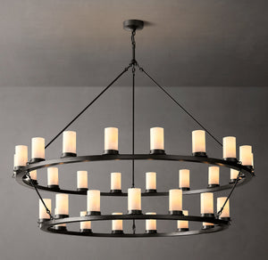 Ondra Round 2-Tier Milk Glass Chandelier 60" - Zonesus
