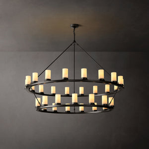Ondra Round 2-Tier Milk Glass Chandelier 60" - Zonesus
