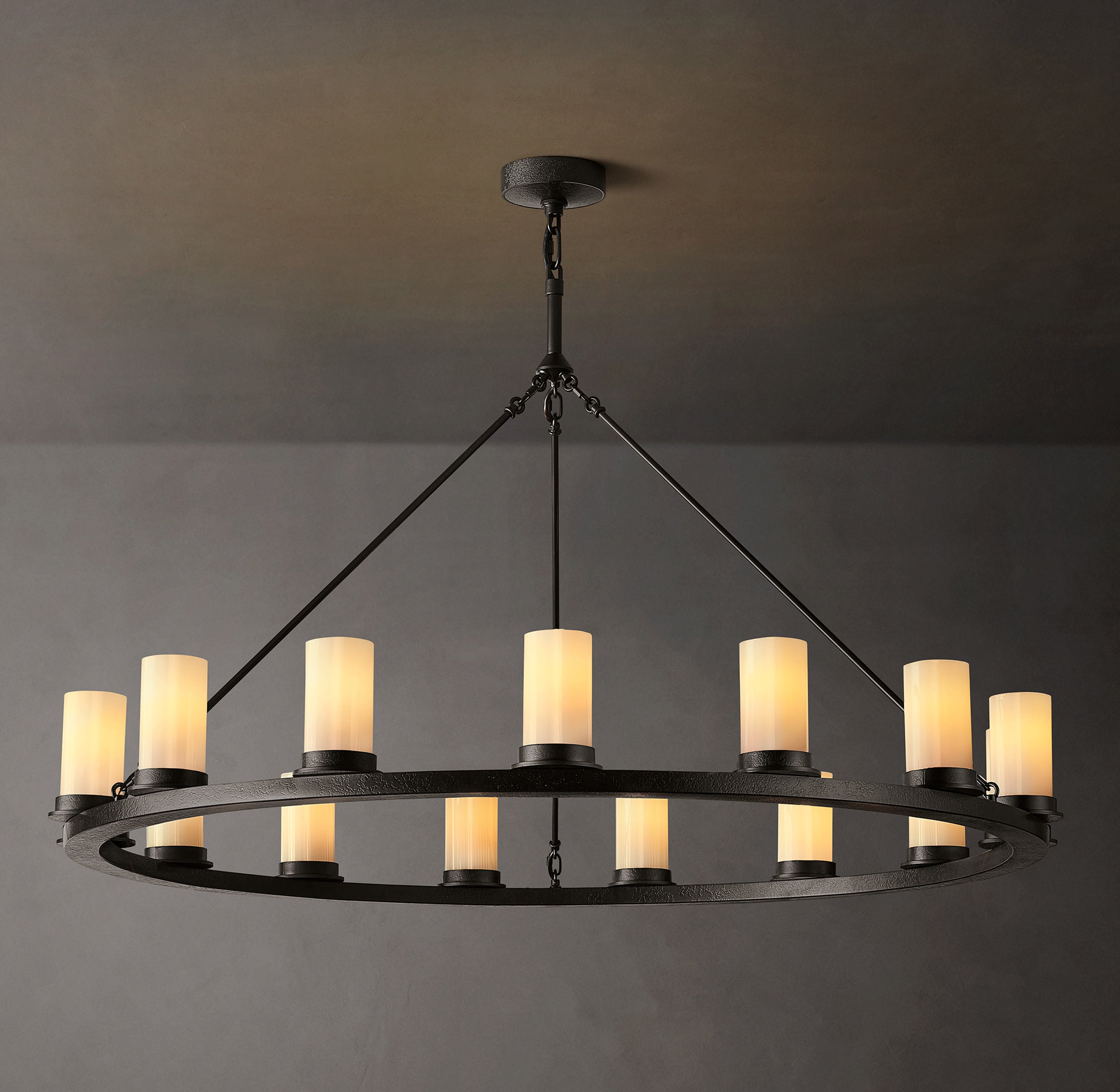 Ondra Round Milk Glass Chandelier 48" - Zonesus