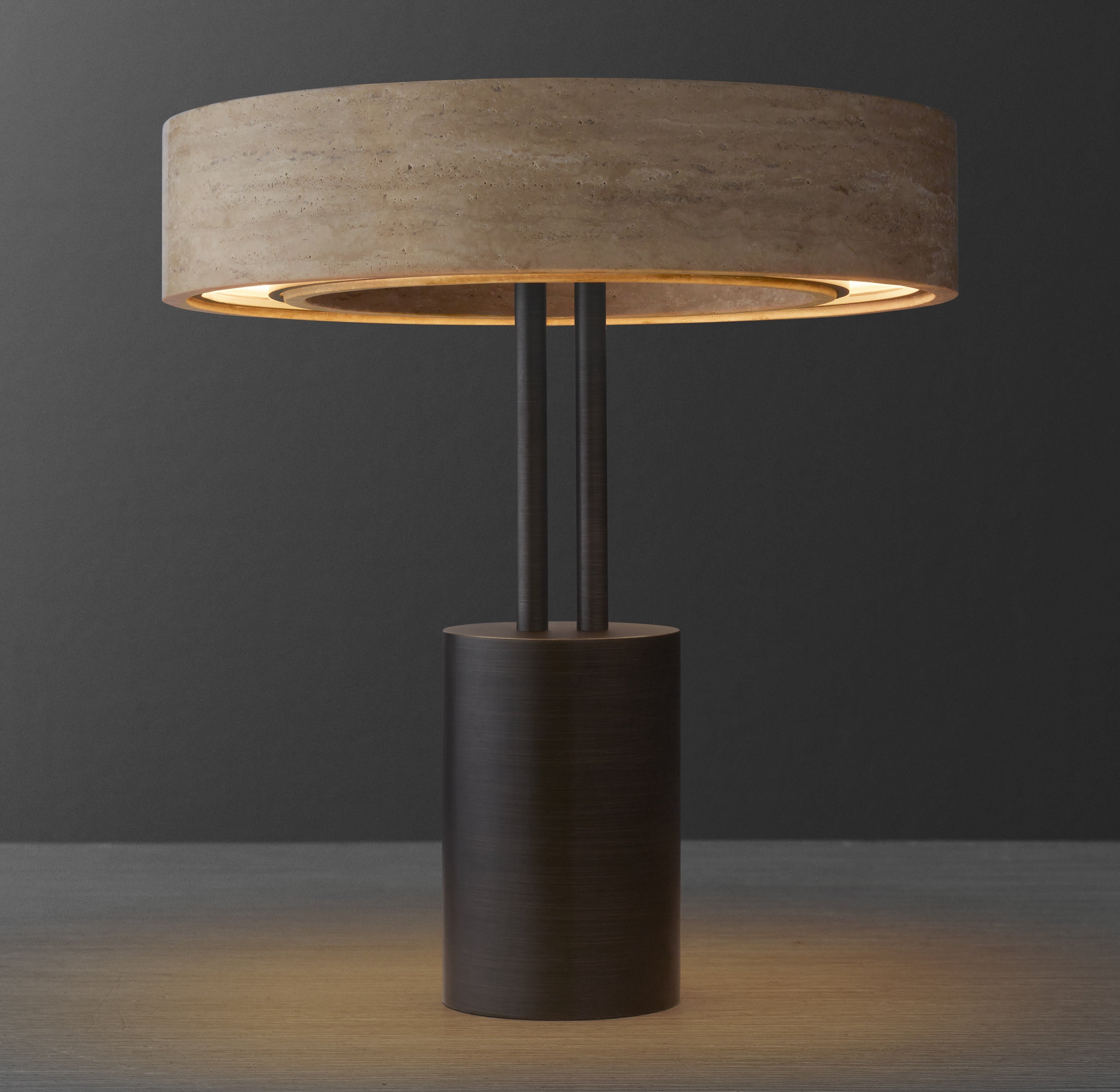 Claudio Travertine Halo Table Lamp 15''D - Zonesus