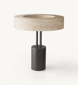 Claudio Travertine Halo Table Lamp 15''D - Zonesus