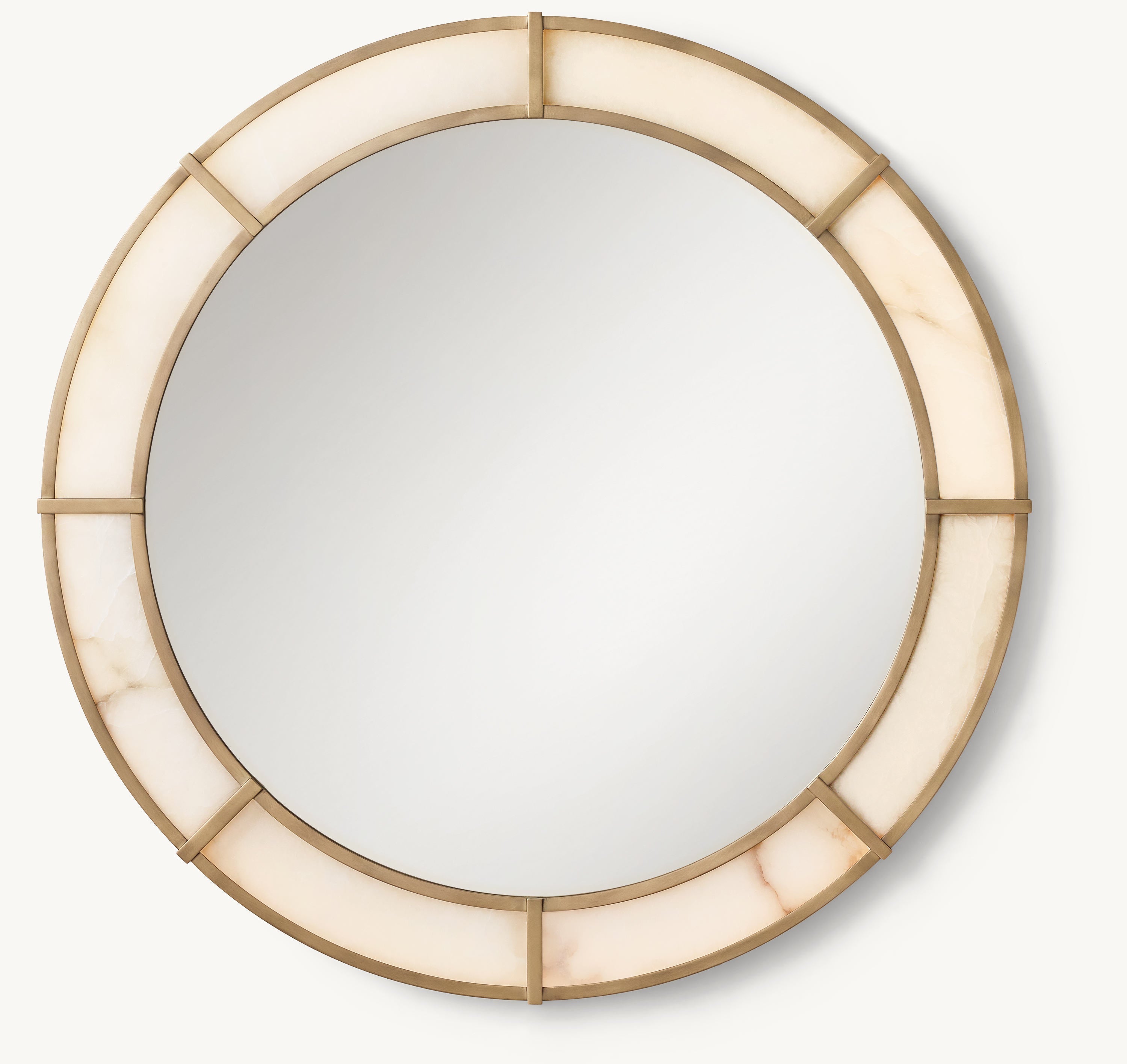 Illuminated Blaire Alabaster Round Mirror - Antiqued Brass - Zonesus