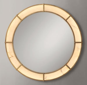 Illuminated Blaire Alabaster Round Mirror - Antiqued Brass - Zonesus