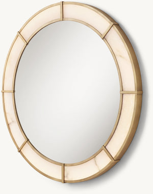 Illuminated Blaire Alabaster Round Mirror - Antiqued Brass - Zonesus
