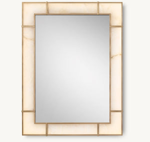 Illuminated Blaire Alabaster Dresser Mirror - Antiqued Brass - Zonesus