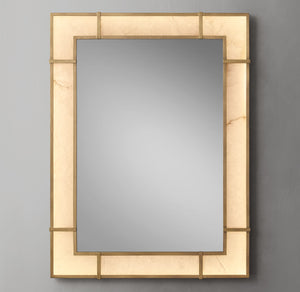 Illuminated Blaire Alabaster Dresser Mirror - Antiqued Brass - Zonesus