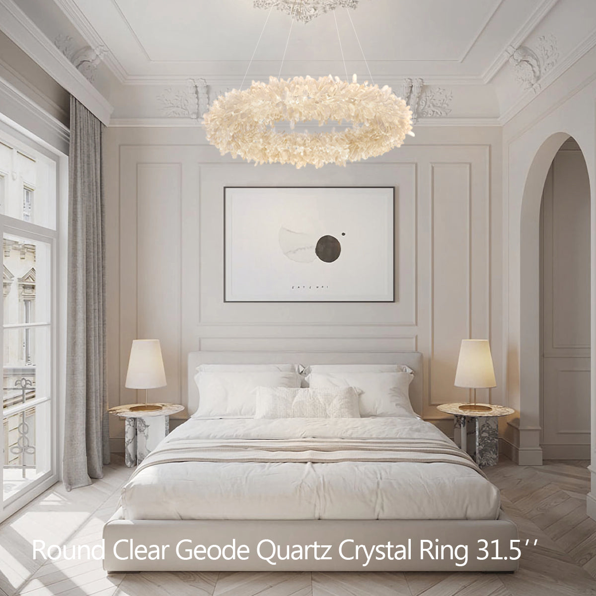 Cervine Round Clear Geode Quartz Crystal Ring Chandelier 24" - Zonesus