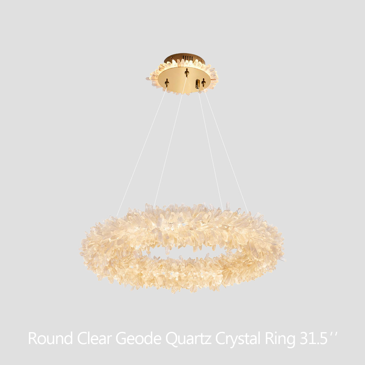 Cervine Round Clear Geode Quartz Crystal Ring Chandelier 24" - Zonesus